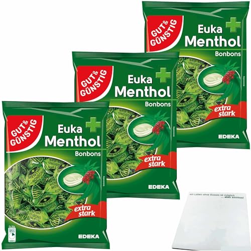 Gut&Günstig Euka-Menthol-Bonbons extra stark 3er Pack (3x300g Packung) + usy Block von usy