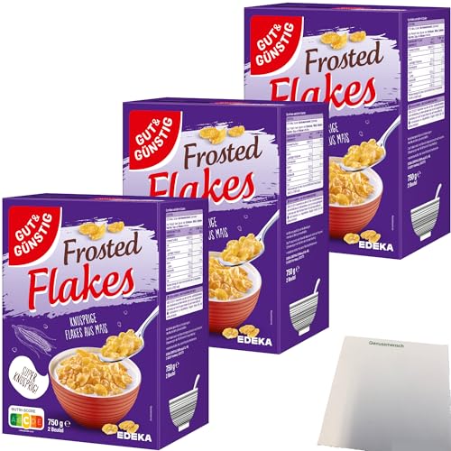 Gut&Günstig Frosted Flakes Knusprige Flakes aus Mais 3er Pack (3x750g Packung) + usy Block von usy