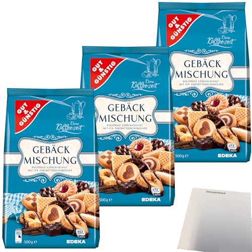 Gut&Günstig Gebäckmischung mit 6 ausgewählte Gebäckspezialitäten 3er Pack (3x500g Packung) + usy Block von usy