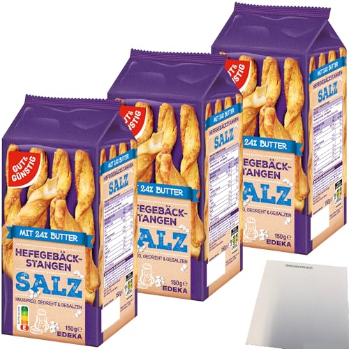 Gut&Günstig Gebäckstangen gesalzen aus Hefeteig gedreht 3er Pack (3x150g Packung) + usy Block von usy