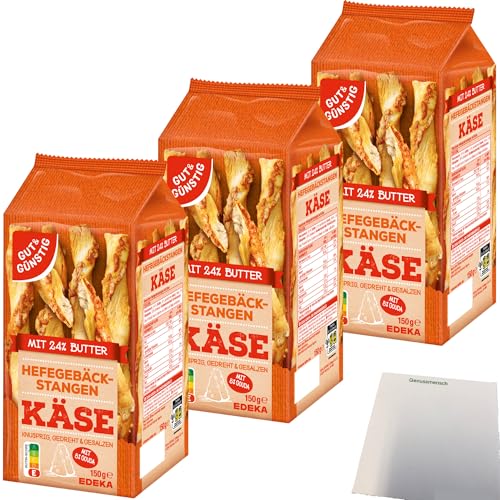 Gut&Günstig Gebäckstangen mit Käse aus Hefeteig gedreht 3er Pack (3x150g Packung) + usy Block von usy