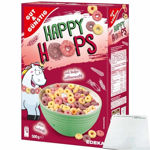 Gut&Günstig Happy Hoops Cerealien Ringe mit Fruchtgeschmack (500g Packung) + usy Block von usy