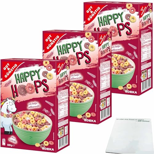 Gut&Günstig Happy Hoops Cerealien Ringe mit Fruchtgeschmack 3er Pack (3x500g Packung) + usy Block von usy