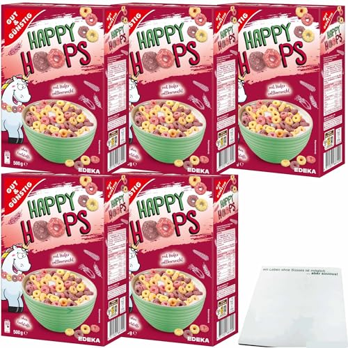 Gut&Günstig Happy Hoops Cerealien Ringe mit Fruchtgeschmack 5er Pack (5x500g Packung) + usy Block von usy