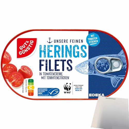 Gut&Günstig Heringsfilets in Tomatencreme mit Tomatenstückchen (200g Dose) + usy Block von usy