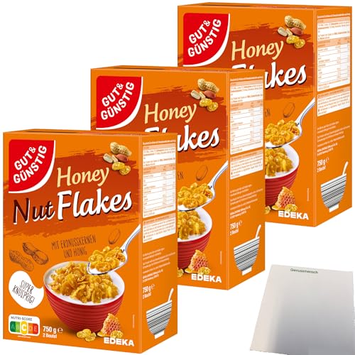 Gut&Günstig Honey Nut Flakes super knusprig 3er Pack (3x750g Packung) + usy Block von usy