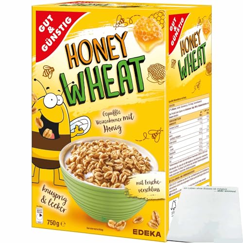 Gut&Günstig Honey Wheat gepuffte Weizenpops mit Honig gesüßt (750g Packung) + usy Block von usy