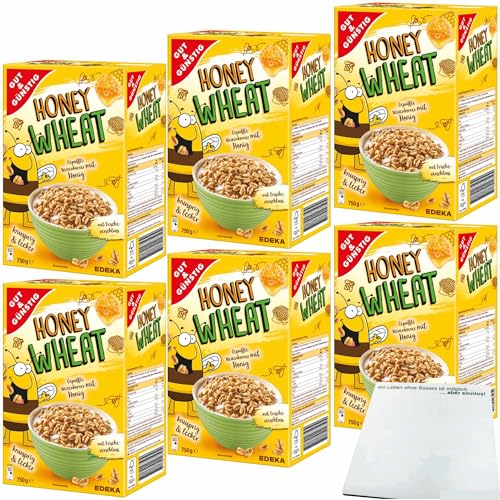 Gut&Günstig Honey Wheat gepuffte Weizenpops mit Honig gesüßt 6er Pack (6x750g Packung) + usy Block von usy