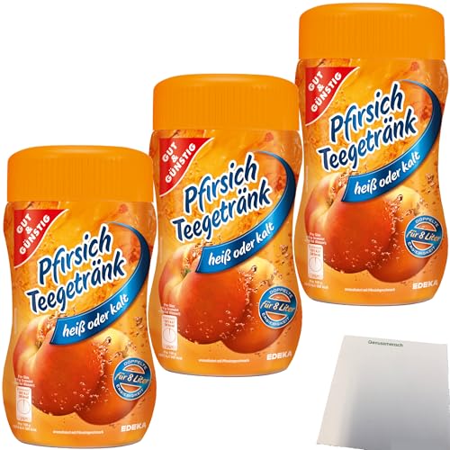 Gut&Günstig Instant Pfirsich-Teegetränk kalt oder heiß zu genießen 50% kalorienreduziert 3er Pack (3x400g Packung) + usy Block von usy
