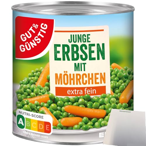 Gut&Günstig Junge Erbsen mit Möhrchen extra fein (800g Dose) + usy Block von usy