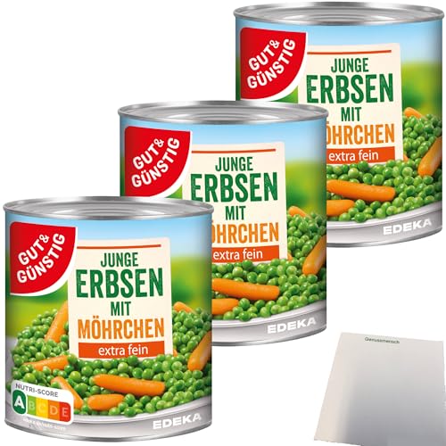 Gut&Günstig Junge Erbsen mit Möhrchen extra fein 3er Pack (3x800g Dose) + usy Block von usy