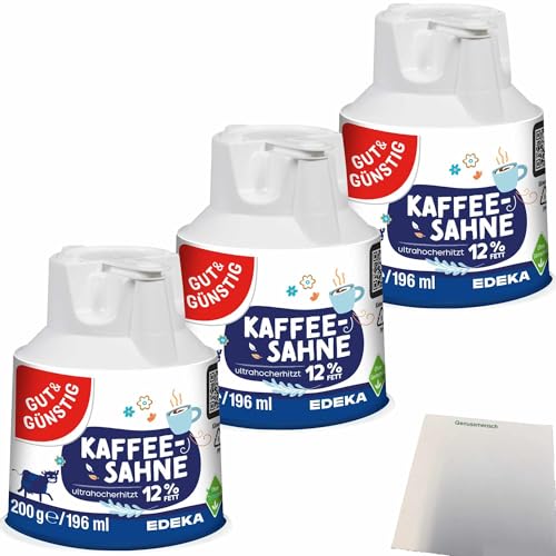 Gut&Günstig Kaffeesahnekännchen 12% Fett Kaffee-Sahne wiederverschließbar 3er Pack (3x200g) + usy Block von usy