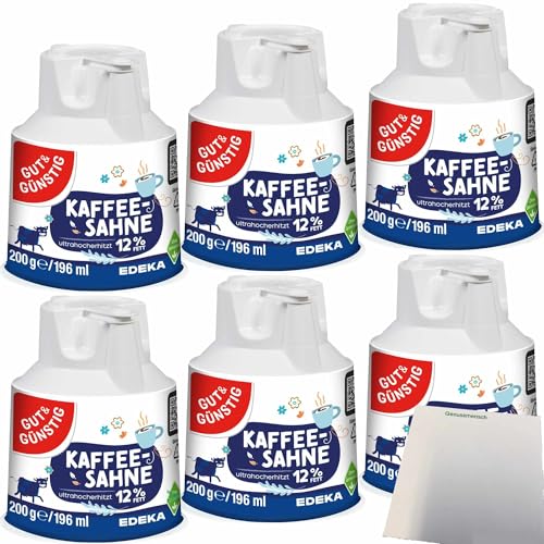 Gut&Günstig Kaffeesahnekännchen 12% Fett Kaffee-Sahne wiederverschließbar 6er Pack (6x200g) + usy Block von usy