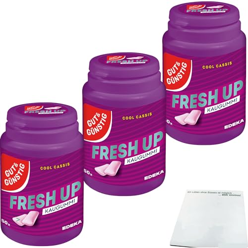 Gut&Günstig Kaugummi Cool Cassis zuckerfrei 3er Pack (3x50 Stk. Dose) + usy Block von usy