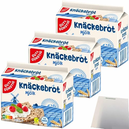 Gut&Günstig Knäckebrot Mjölk ohne Einsatz von Hefe mit Milch und hohem Ballaststoffgehalt 3er Pack (3x250g Packung) + usy Block von usy