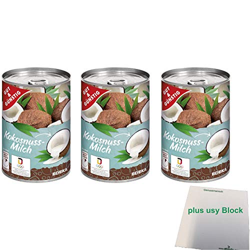 Gut&Günstig Kokosnussmilch Cremig mit 21% Fett und 72% Kokosnussfleisch 3er Pack (3x400g Dose) + usy Block von usy