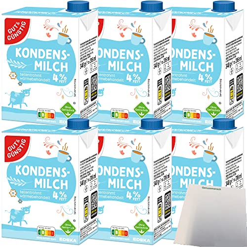 Gut&Günstig Kondensmilch 4% mit Schraubverschluss 6er Pack (6x340g Packung) + usy Block von usy