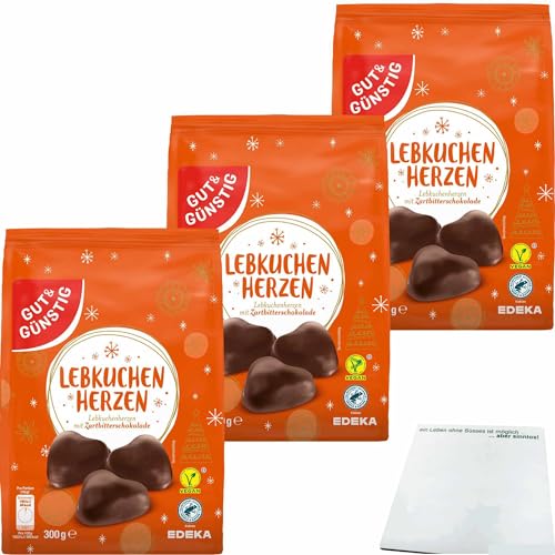 Gut&Günstig Lebkuchenherzen ungefüllt zarte Lebkuchen in Zartbitterschokolade 3er Pack (3x300g Packung) + usy Block von usy