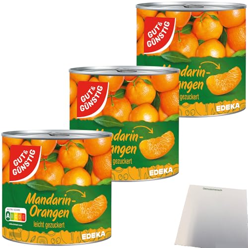 Gut&Günstig Mandarin-Orangen Mandarinen in der Dose leicht gezuckert kernlos 3er Pack (3x312g Dose) + usy Block von usy