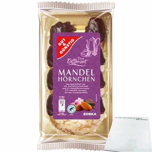 Gut&Günstig Mandelhörnchen edles Marzipangebäck veredelt mit 14% Zartbitterschokolade (175g Packung) + usy Block von usy