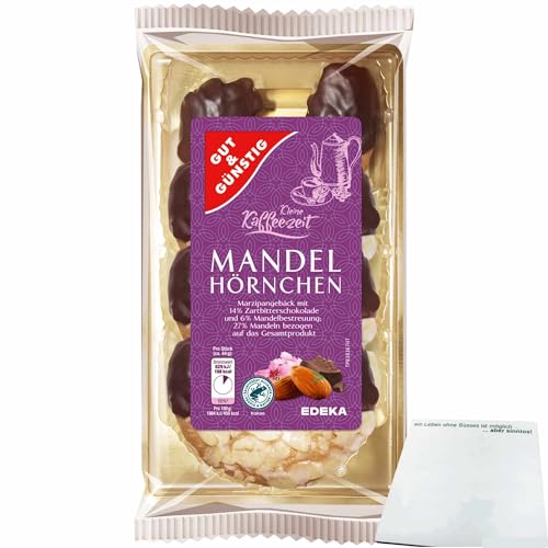 Gut&Günstig Mandelhörnchen edles Marzipangebäck veredelt mit 14 % Zartbitterschokolade (175g Packung) + usy Block von usy