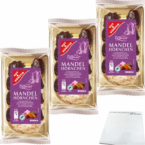 Gut&Günstig Mandelhörnchen edles Marzipangebäck veredelt mit 14% Zartbitterschokolade 3er Pack (3x175g Packung) + usy Block von usy