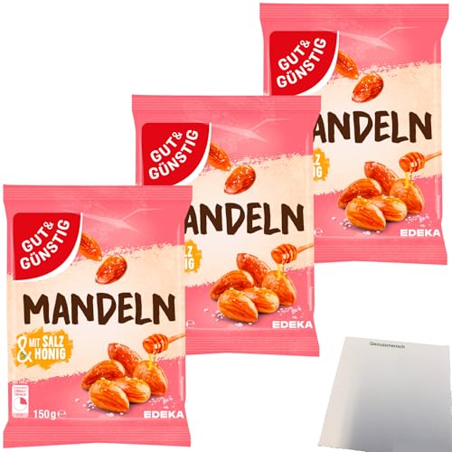 Gut&Günstig Mandeln mit Salz und Honig lecker karamellisiert 3er Pack (3x150g Packung) + usy Block von usy