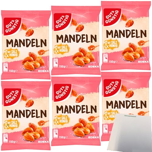 Gut&Günstig Mandeln mit Salz und Honig lecker karamellisiert 6er Pack (6x150g Packung) + usy Block von usy