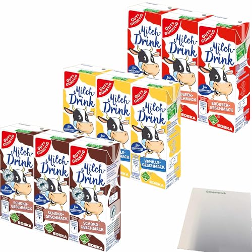 Gut&Günstig Milchdrink Erdbeer Vanille Schoko-Geschmack 3er Pack (3x200ml je Sorte) + usy Block von usy