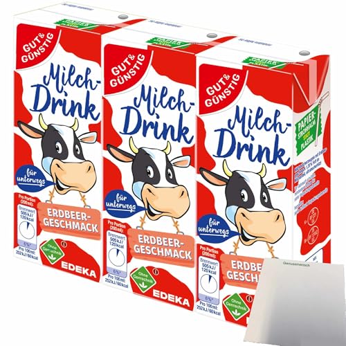 Gut&Günstig Milchdrink Erdbeer vollmundig-fruchtiger Erdbeergeschmack mit fettarmer Milch und Papier-Trinkhalm (3x200ml) + usy Block von usy