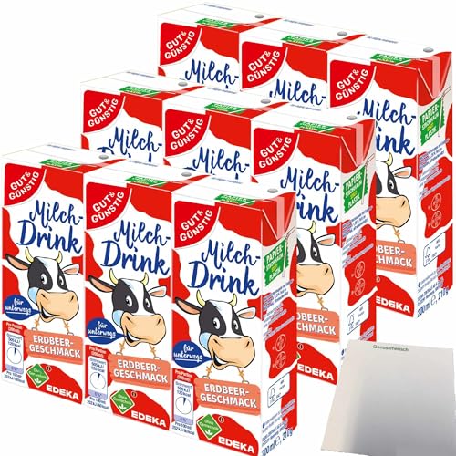 Gut&Günstig Milchdrink Erdbeer vollmundig-fruchtiger Erdbeergeschmack mit fettarmer Milch und Papier-Trinkhalm 3er Pack (9x200ml) + usy Block von usy