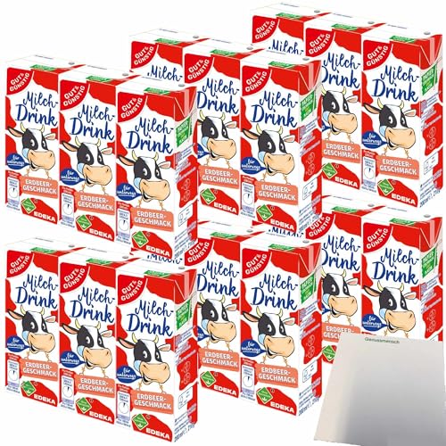 Gut&Günstig Milchdrink Erdbeer vollmundig-fruchtiger Erdbeergeschmack mit fettarmer Milch und Papier-Trinkhalm 6er Pack (18x200ml) + usy Block von usy