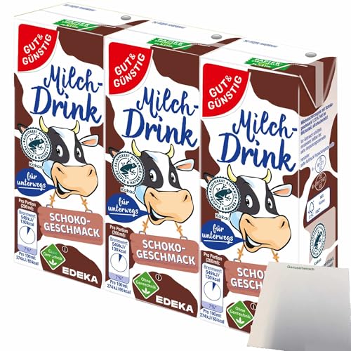 Gut&Günstig Milchdrink Schoko vollmundiger Schokogeschmack mit fettarmer Milch und Papier-Trinkhalm (3x200ml) + usy Block von usy