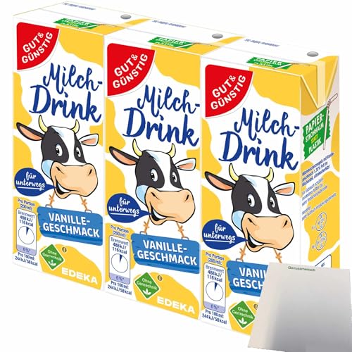 Gut&Günstig Milchdrink Vanille vollmundiger Vanillegeschmack mit fettarmer Milch und Papier-Trinkhalm (3x200ml) + usy Block von usy