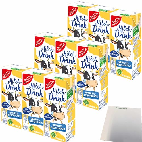 Gut&Günstig Milchdrink Vanille vollmundiger Vanillegeschmack mit fettarmer Milch und Papier-Trinkhalm 3er Pack (9x200ml) + usy Block von usy
