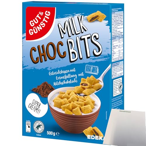 Gut&Günstig Milk Choc Bits Getreidekissen mit schokoladiger Cremefüllung (500g Packung) + usy Block von usy
