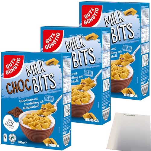 Gut&Günstig Milk Choc Bits Getreidekissen mit schokoladiger Cremefüllung 3er Pack (3x500g Packung) + usy Block von usy