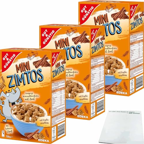 Gut&Günstig Mini Zimtos Vollkornweizenflakes mit Zimtgeschmack Cerealien 3er Pack (3x750g Packung) + usy Block von usy
