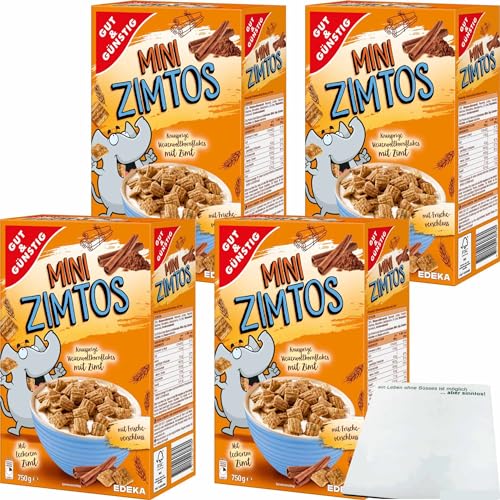 Gut&Günstig Mini Zimtos Vollkornweizenflakes mit Zimtgeschmack Cerealien 4er Pack (4x750g Packung) + usy Block von usy