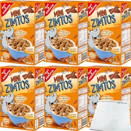 Gut&Günstig Mini Zimtos Vollkornweizenflakes mit Zimtgeschmack Cerealien 6er Pack (6x750g Packung) + usy Block von usy