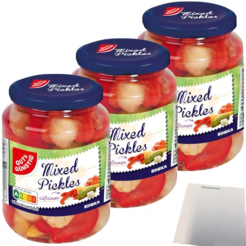 Gut&Günstig Mixed Pickles süß-sauer eingelegt 3er Pack (3x330g Glas) + usy Block von usy