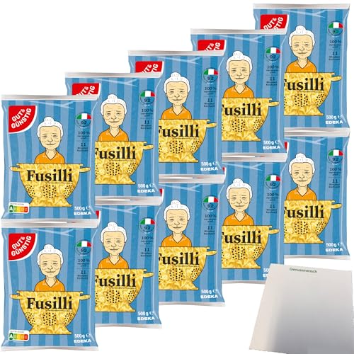 Gut&Günstig Nudeln Fusilli Pasta aus Italien 10er Pack (10x500g Beutel) + usy Block von usy