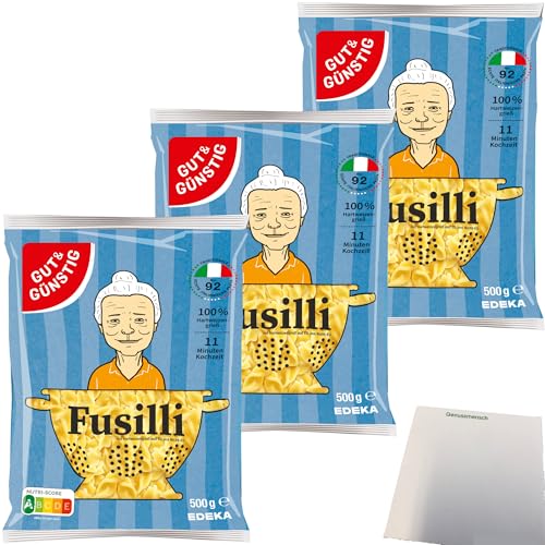 Gut&Günstig Nudeln Fusilli Pasta aus Italien 3er Pack (3x500g Packung) + usy Block von usy