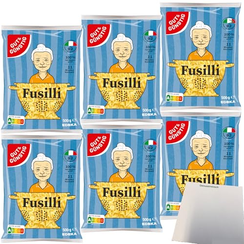 Gut&Günstig Nudeln Fusilli Pasta aus Italien 6er Pack (6x500g Packung) + usy Block von usy