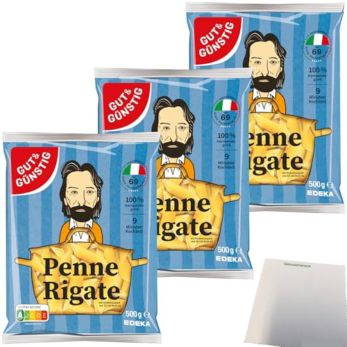 Gut&Günstig Nudeln Penne Rigate Pasta aus Italien 3er Pack (3x500g Packung) + usy Block von usy