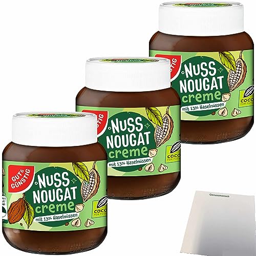 Gut&Günstig Nuss-Nougat-Creme mit 13% Haselnüssen 3er Pack (3x400g Glas) + usy Block von usy