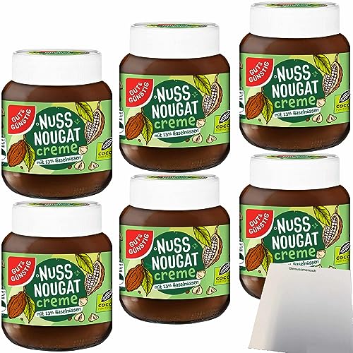 Gut&Günstig Nuss-Nougat-Creme mit 13% Haselnüssen 6er Pack (6x400g Glas) + usy Block von usy