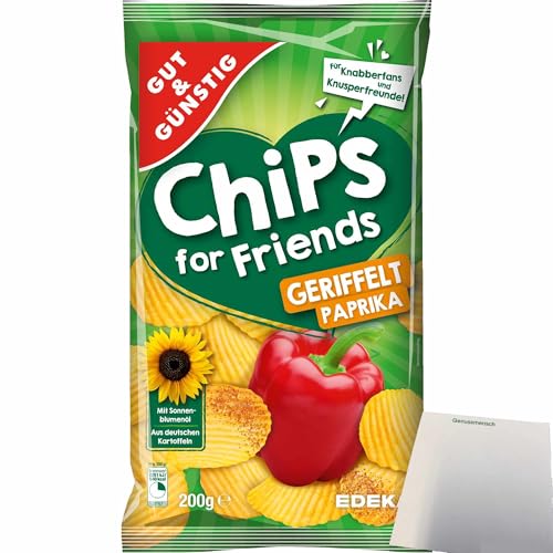 Gut&Günstig Paprika-Chips for Friends geriffelt Kartoffelchips (200g Packung) + usy Block von usy