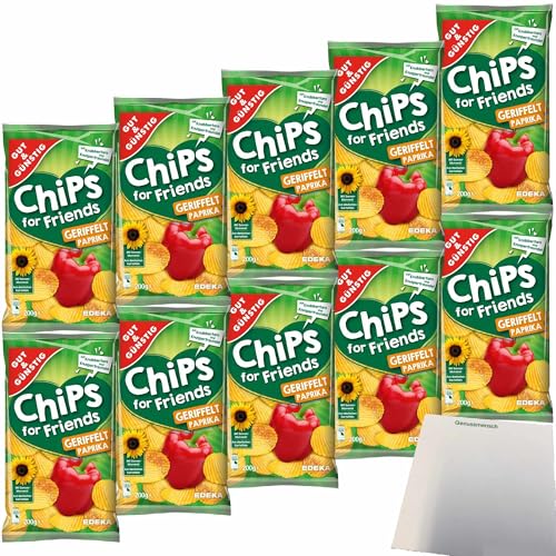 Gut&Günstig Paprika-Chips for Friends geriffelt Kartoffelchips VPE (10x200g Packung) + usy Block von usy