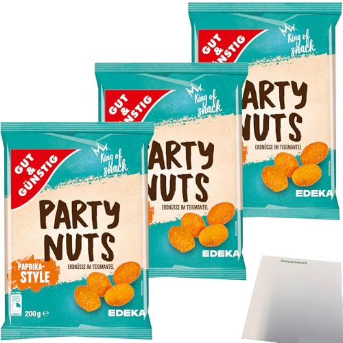 Gut&Günstig Party Nuts Erdnüsse im Teigmantel Paprika-Style 3er Pack (3x200g Packung) + usy Block von usy